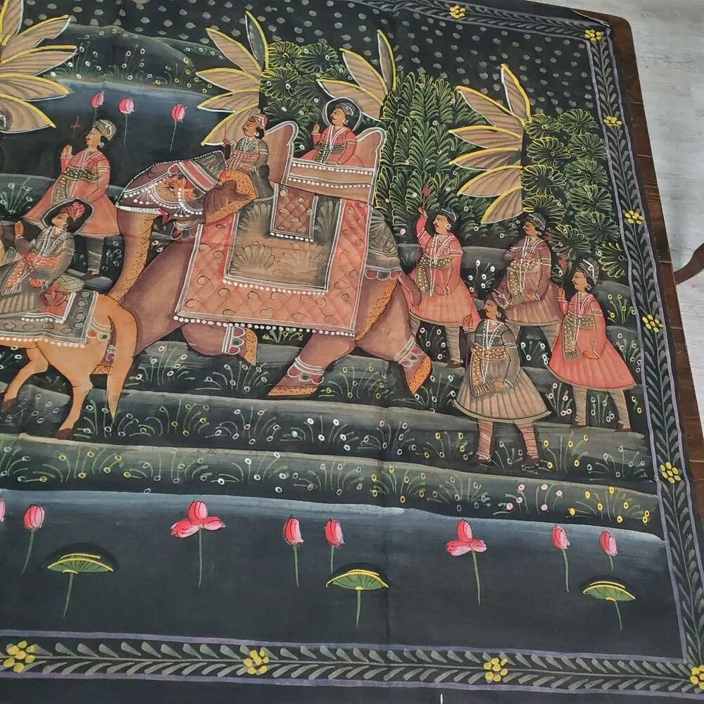 Vintage Tapestry Hand Painted India Traditional Royal Procession Scene 60x40